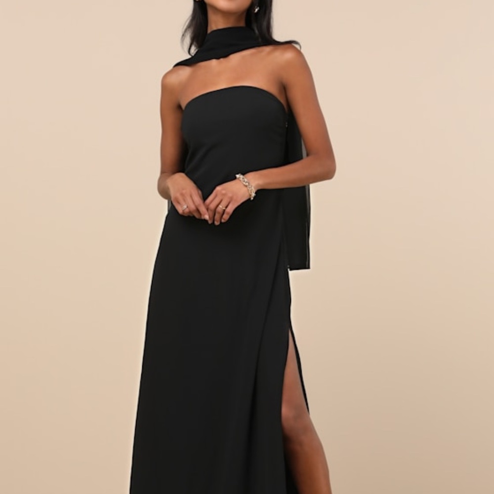 Lulus Rawya Black Strapless Maxi Dress And Scarf Set - Size M